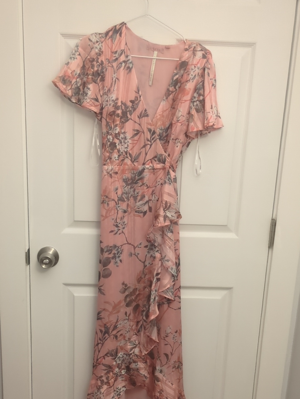 Guess Blush Pink Floral Wrap Maxi Dress